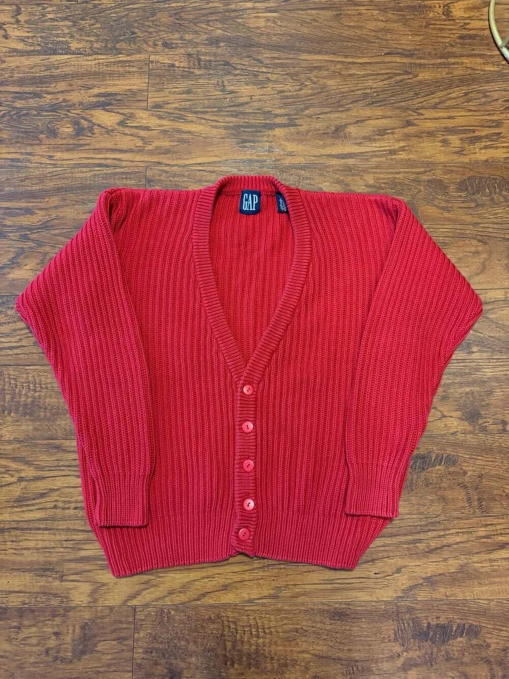 Gap Cardigan Sweater Size S Red Chunky Ribbed Cotton Vintage